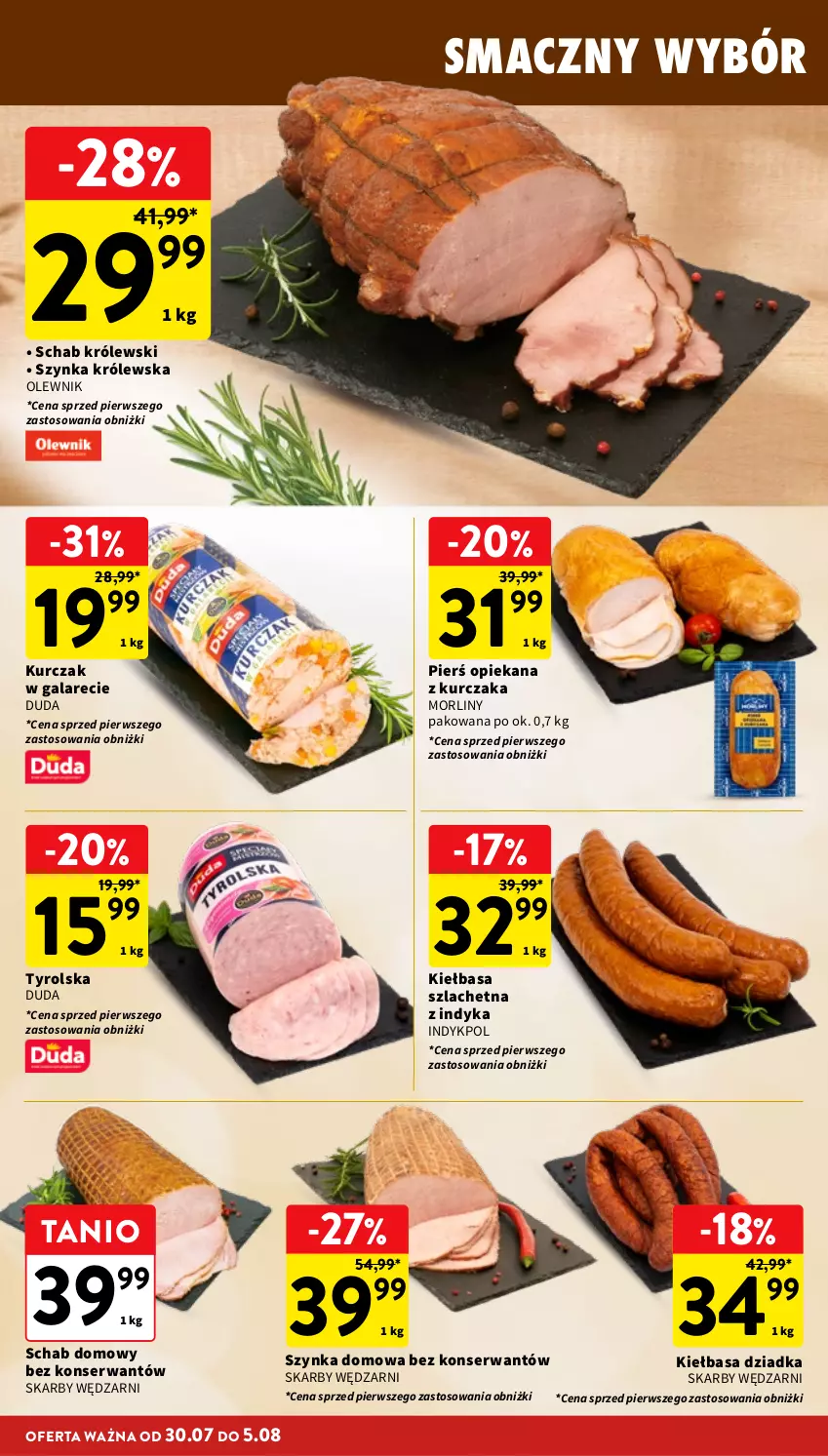 Gazetka promocyjna Intermarche - Gazetka Intermarche - ważna 30.07 do 05.08.2026 - strona 14 - produkty: Duda, Gala, Kiełbasa, Królewski, Kurczak, Morliny, Olewnik, Ser, Szynka, Szynka Królewska