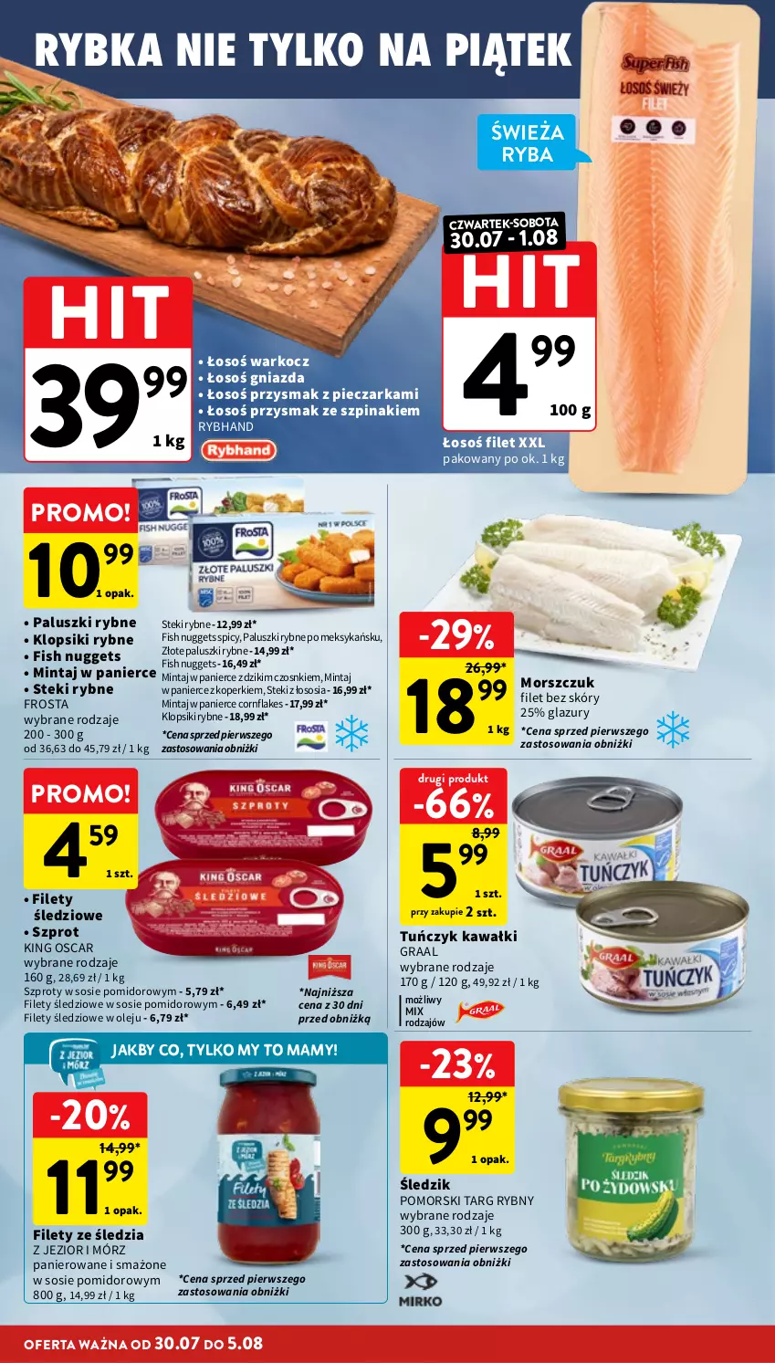 Gazetka promocyjna Intermarche - Gazetka Intermarche - ważna 30.07 do 05.08.2026 - strona 18 - produkty: Frosta, Gra, Graal, Kawa, Klopsiki, Koc, Lazur, Mintaj, Olej, Paluszki rybne, Piec, Pieczarka, Ryba, Sos, Stek, Szpinak, Szprot, Tuńczyk