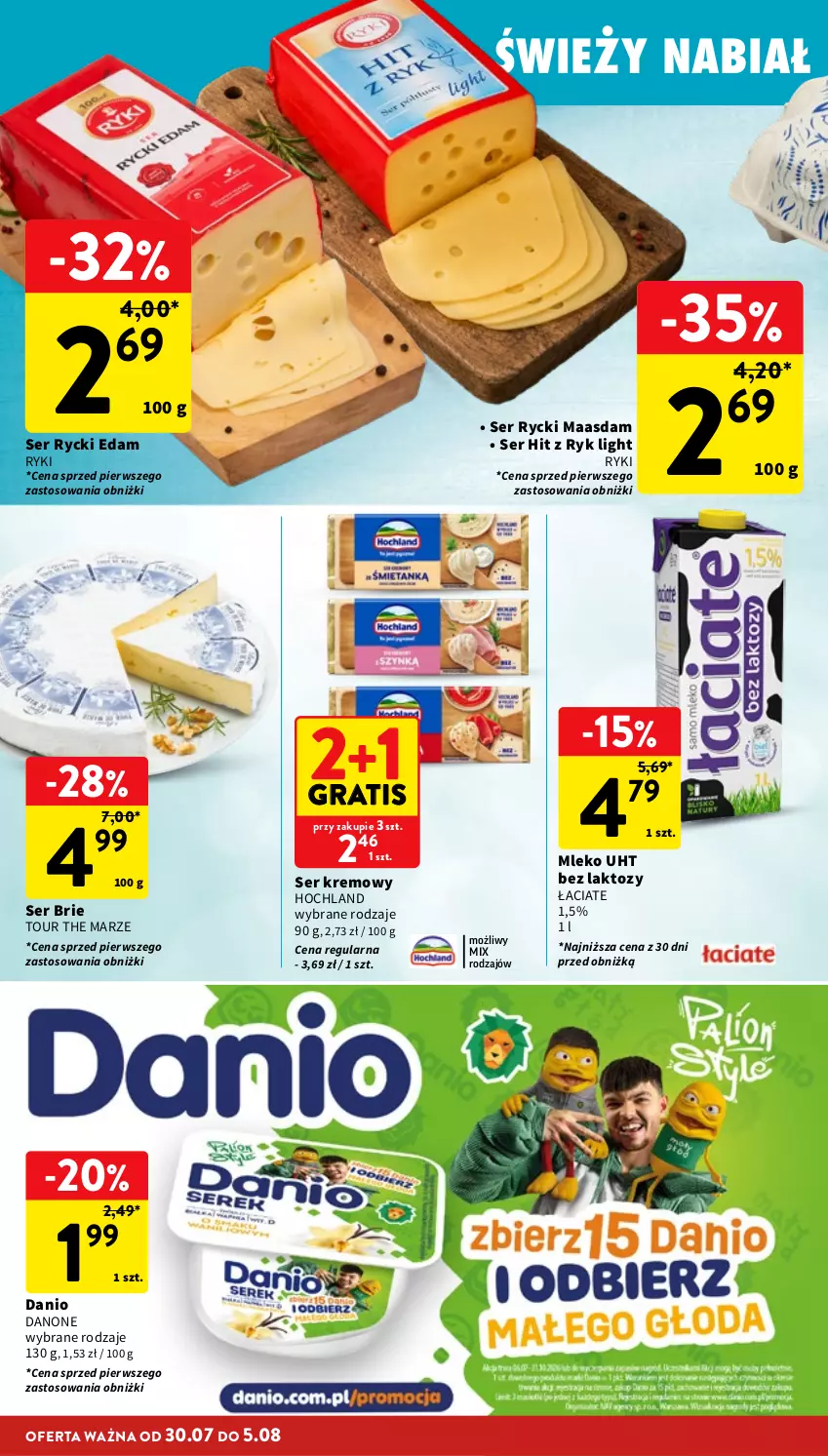 Gazetka promocyjna Intermarche - Gazetka Intermarche - ważna 30.07 do 05.08.2026 - strona 20 - produkty: Brie, Danio, Danone, Edam, Gra, Hochland, Maasdam, Mleko, Rycki Edam, Ser