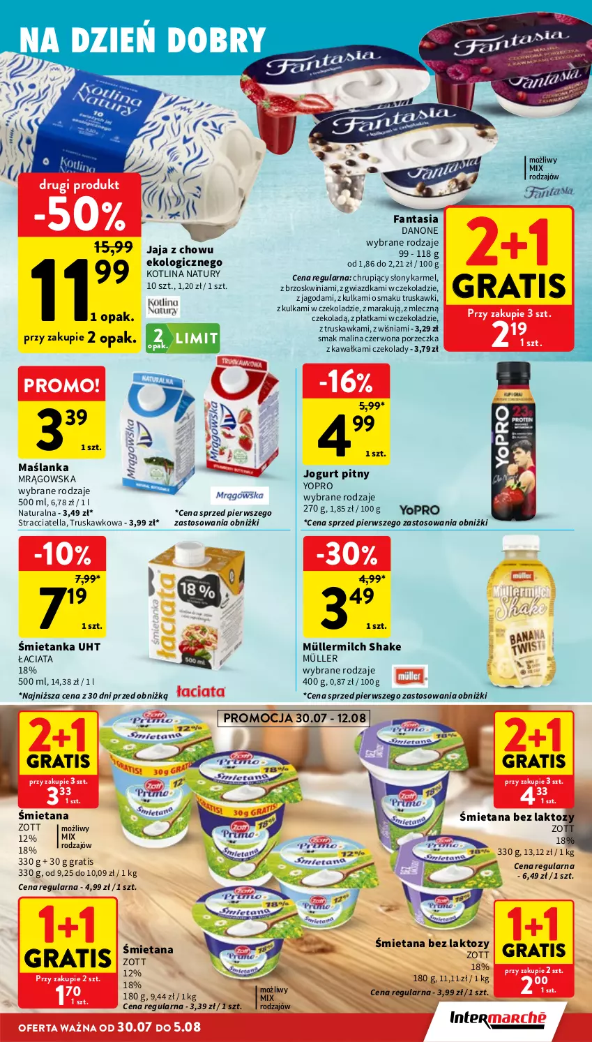 Gazetka promocyjna Intermarche - Gazetka Intermarche - ważna 30.07 do 05.08.2026 - strona 21 - produkty: Danone, Fa, Fanta, Gra, Jaja, Jogurt, Jogurt pitny, Kawa, Kotlin, Maślanka, Müller, Müllermilch, Por, Truskawki, Zott