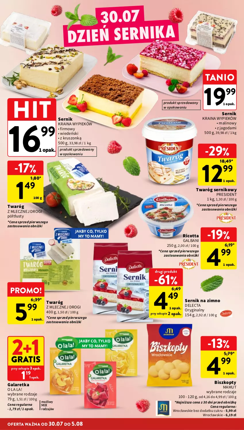 Gazetka promocyjna Intermarche - Gazetka Intermarche - ważna 30.07 do 05.08.2026 - strona 22 - produkty: Biszkopty, Delecta, Gala, Galaretka, Galbani, Gin, Gra, Ricotta, Ser, Twaróg