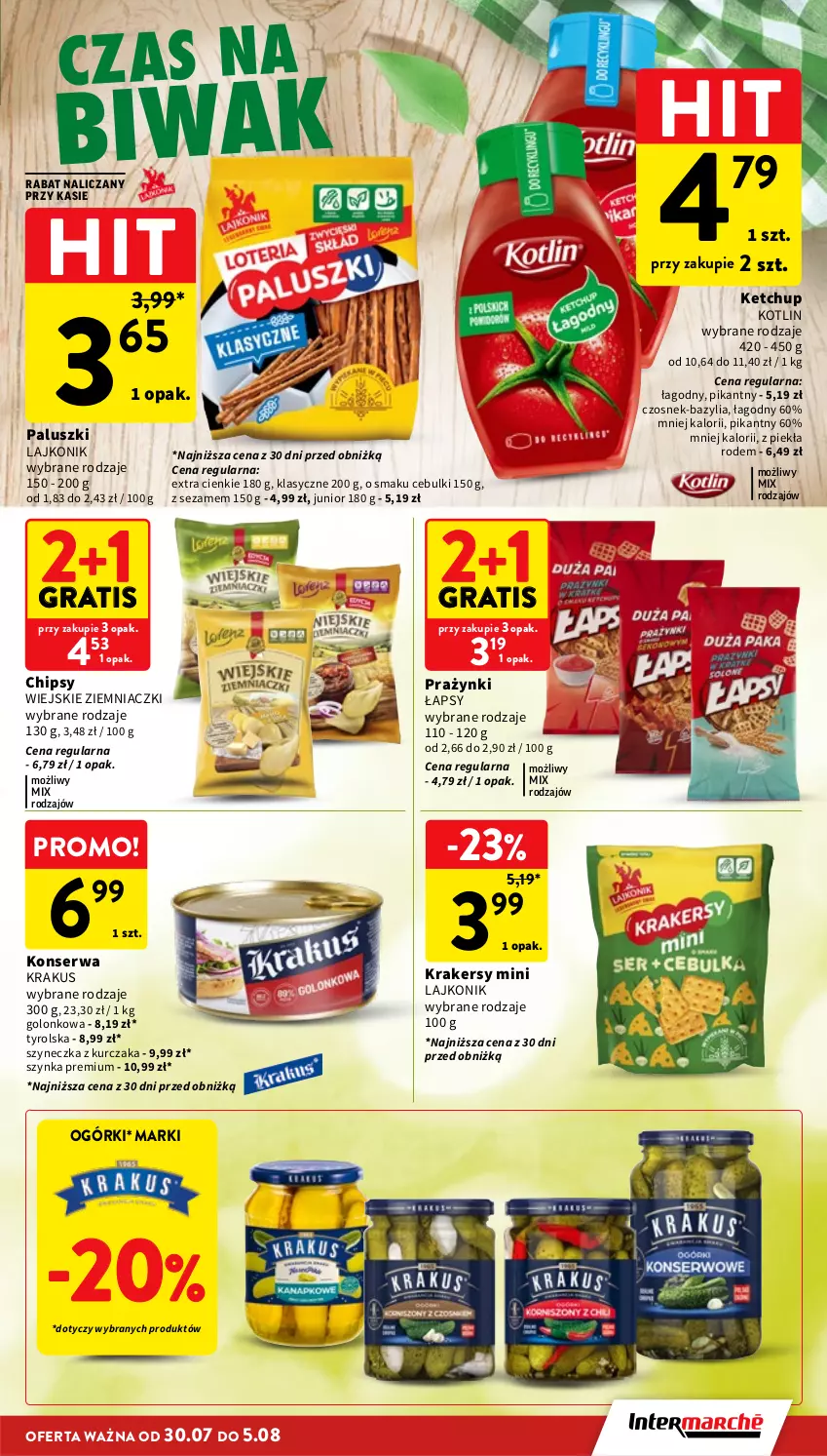 Gazetka promocyjna Intermarche - Gazetka Intermarche - ważna 30.07 do 05.08.2026 - strona 29 - produkty: Bazyl, Bazylia, Chipsy, Czosnek, Gra, Ketchup, Kotlin, Krakersy, Krakus, Kurczak, Lajkonik, Ser, Sezam, Szynka, Szynka premium