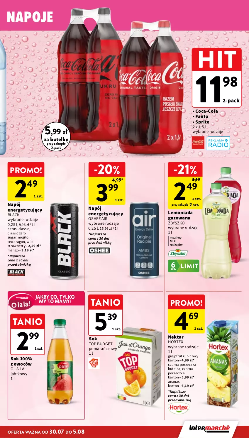 Gazetka promocyjna Intermarche - Gazetka Intermarche - ważna 30.07 do 05.08.2026 - strona 35 - produkty: Ananas, Coca-Cola, Fa, Fanta, Grejpfrut, Hortex, Lack, Lemoniada, Mango, Napój, Napoje, Nektar, Oshee, Por, Rubin, Sok, Sprite, Top