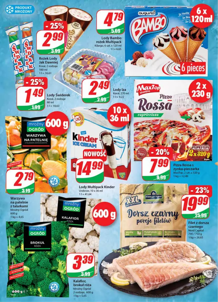 Gazetka promocyjna Dino - Gazetka - ważna 25.08 do 31.08.2021 - strona 10 - produkty: Dorsz, Kalafior, Kinder, Lody, Ogród, Por, Róża, Top, Warzywa