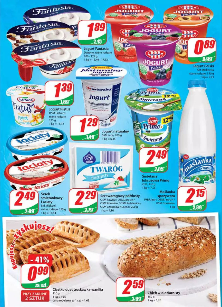 Gazetka promocyjna Dino - Gazetka - ważna 25.08 do 31.08.2021 - strona 13 - produkty: Chleb, Chleb wieloziarnisty, Danone, Fa, Fanta, Jagr, Jogurt, Jogurt naturalny, Maślanka, Piątnica, Ser, Ser twarogowy, Zott