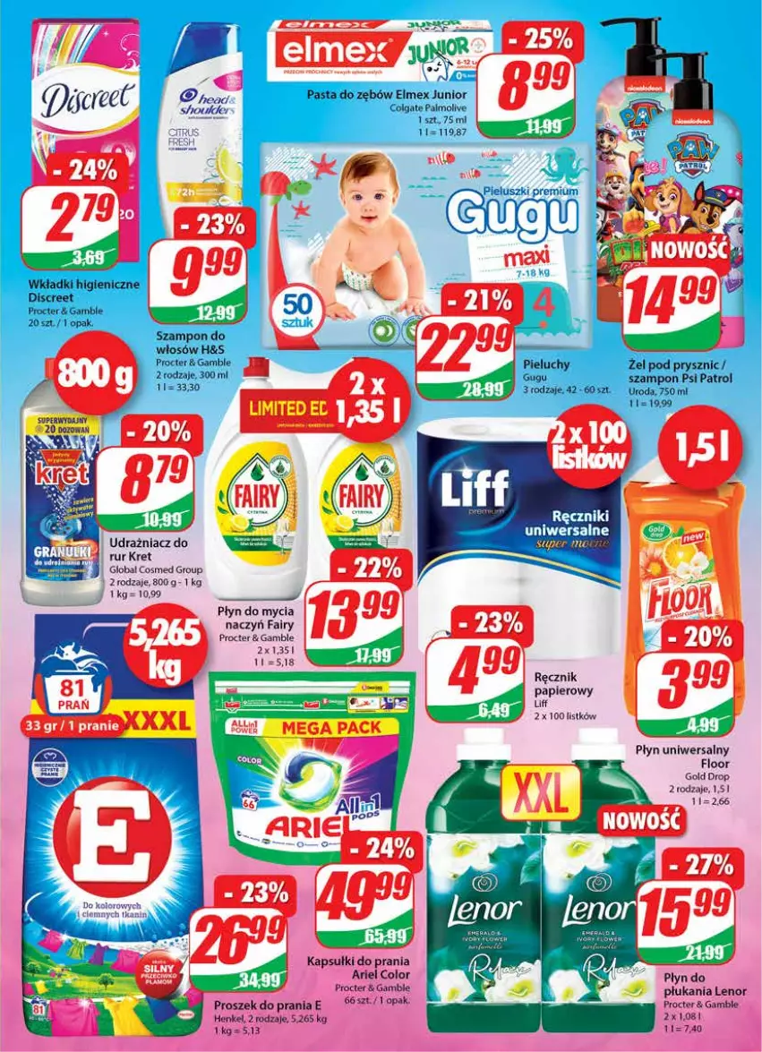 Gazetka promocyjna Dino - Gazetka - ważna 25.08 do 31.08.2021 - strona 23 - produkty: Ariel, Do mycia naczyń, Fa, Fairy, Kapsułki do prania, Kret, Lenor, Papier, Płyn do mycia, Płyn do mycia naczyń, Płyn do płukania, Proszek do prania, Ręcznik