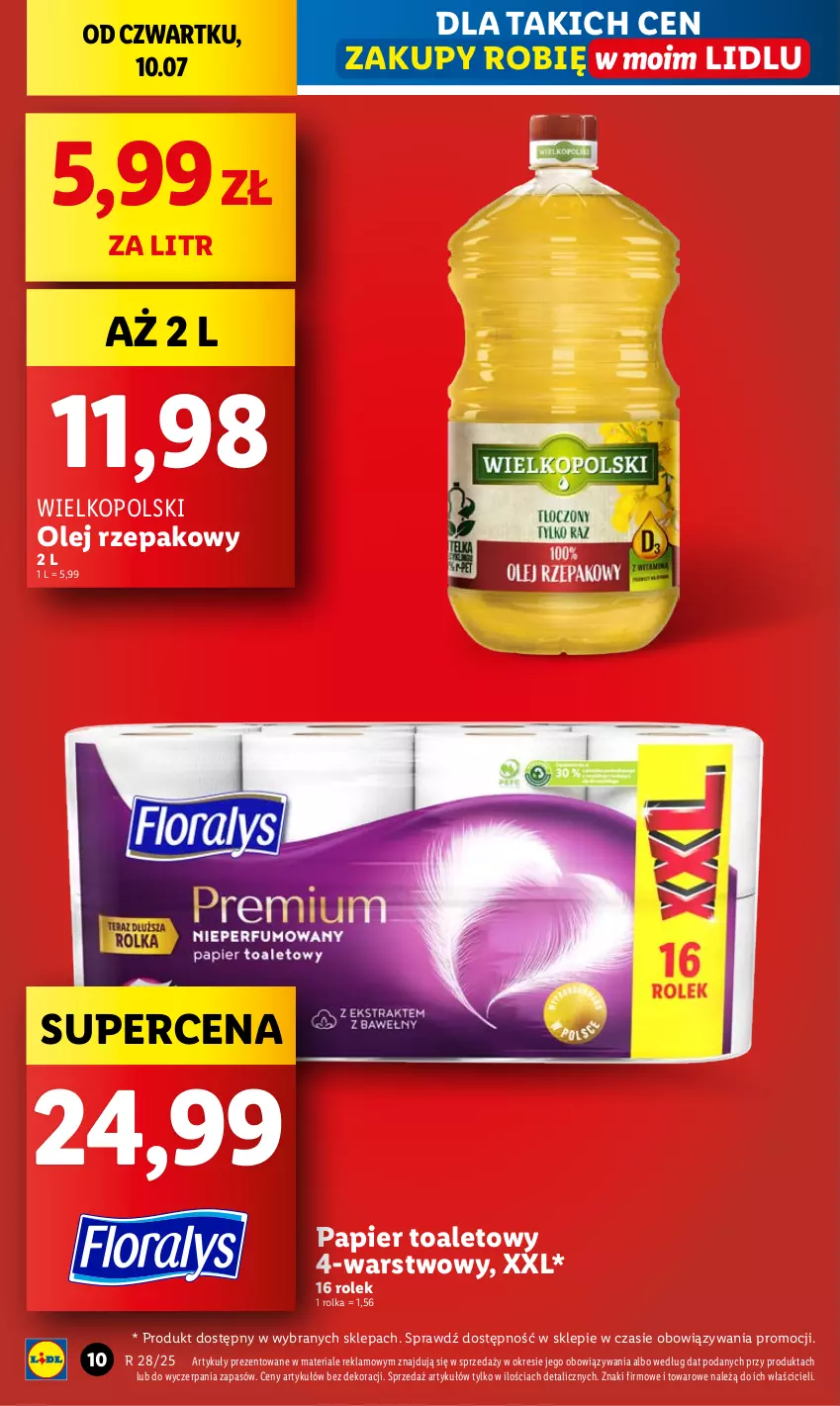 Gazetka promocyjna Lidl - GAZETKA - ważna 10.07 do 12.07.2025 - strona 10 - produkty: Olej, Olej rzepakowy, Papier, Papier toaletowy