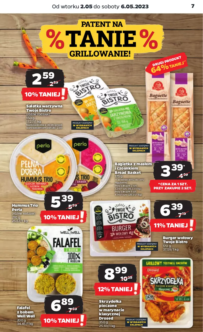 Gazetka promocyjna Netto - Artykuły spożywcze - ważna 02.05 do 06.05.2023 - strona 7 - produkty: Bagietka, Burger, Fa, Hummus, Mus, Piec, Sałat, Sałatka, Sałatka warzywna, Skrzydełka pieczone