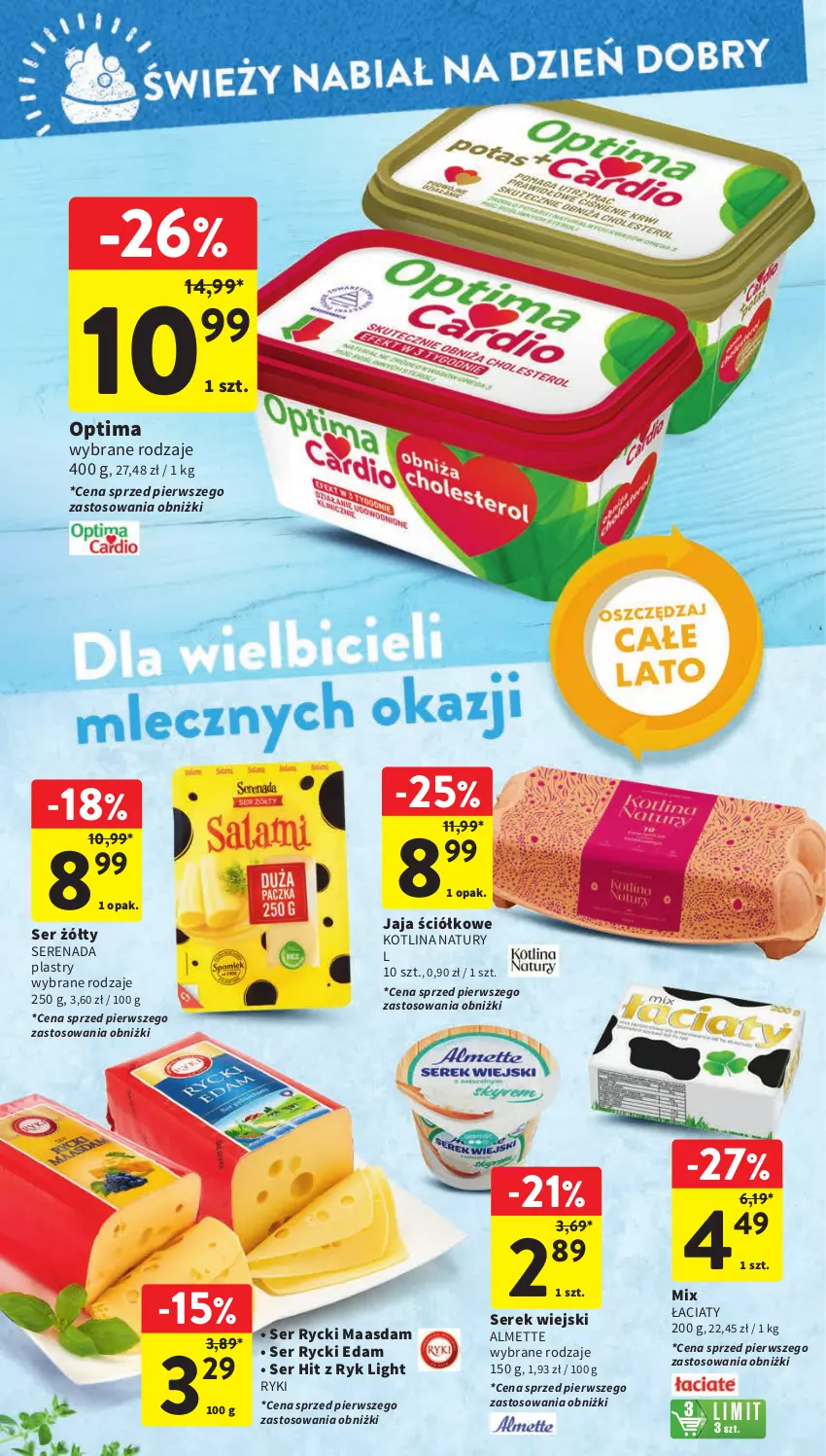 Gazetka promocyjna Intermarche - Gazetka Intermarche - ważna 17.08 do 23.08.2023 - strona 19 - produkty: Almette, Edam, Jaja, Kotlin, Maasdam, Optima, Rycki Edam, Ser, Serek, Serek wiejski