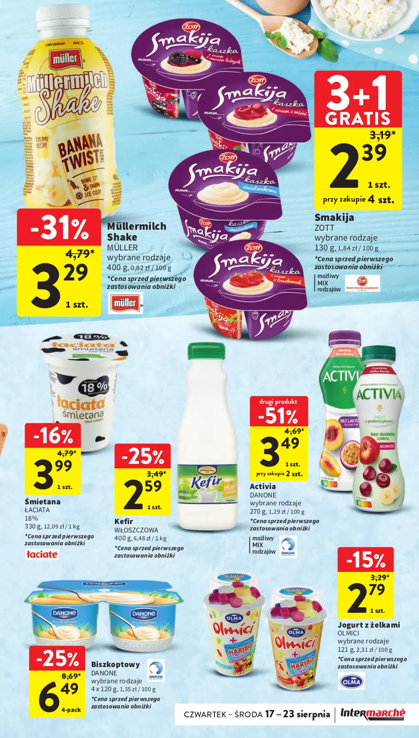 Gazetka promocyjna Intermarche - Gazetka Intermarche - ważna 17.08 do 23.08.2023 - strona 20 - produkty: Activia, Danone, Gra, Jogurt, Kefir, Müller, Müllermilch, Smakija, Zott