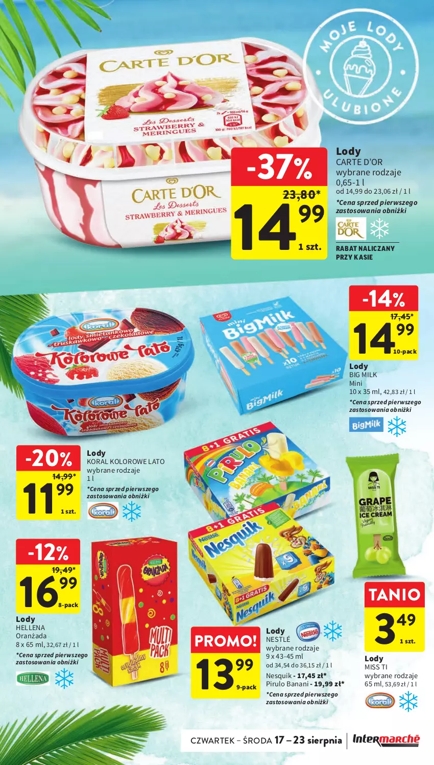 Gazetka promocyjna Intermarche - Gazetka Intermarche - ważna 17.08 do 23.08.2023 - strona 22 - produkty: Big Milk, Hellena, Lody, Nesquik, Nestlé, Oranżada