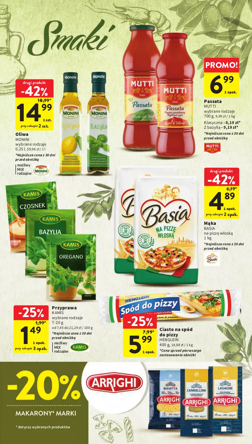 Gazetka promocyjna Intermarche - Gazetka Intermarche - ważna 17.08 do 23.08.2023 - strona 28 - produkty: Basia, Bazyl, Kamis, Mąka, Monini, Spód do pizzy