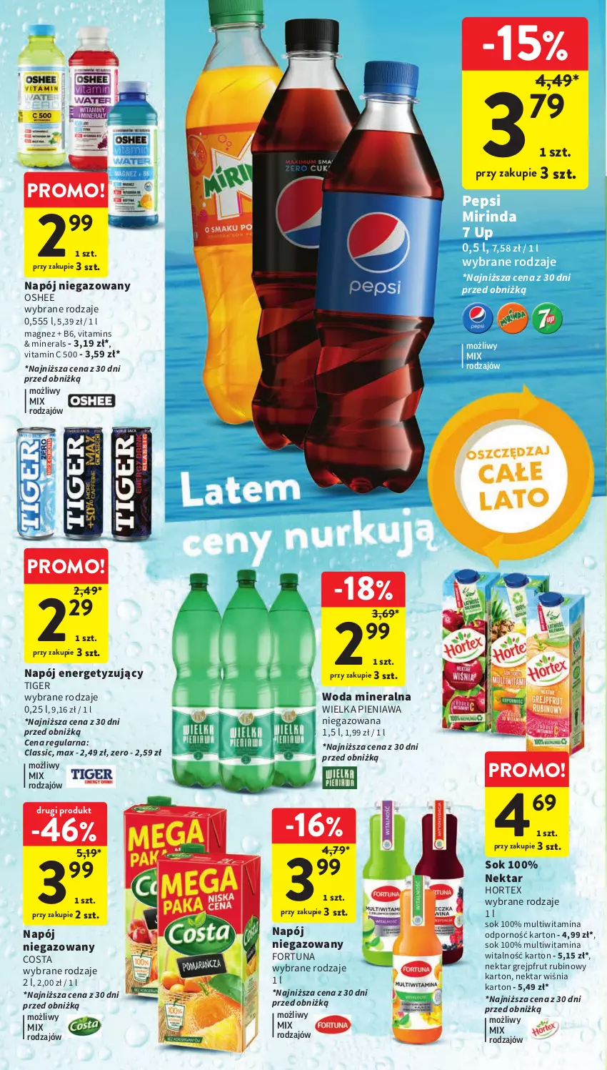 Gazetka promocyjna Intermarche - Gazetka Intermarche - ważna 17.08 do 23.08.2023 - strona 29 - produkty: Fortuna, Grejpfrut, Hortex, Magnez, Mirinda, Napój, Napój niegazowany, Nektar, Oshee, Pepsi, Por, Rubin, Sok, Tiger, Woda, Woda mineralna