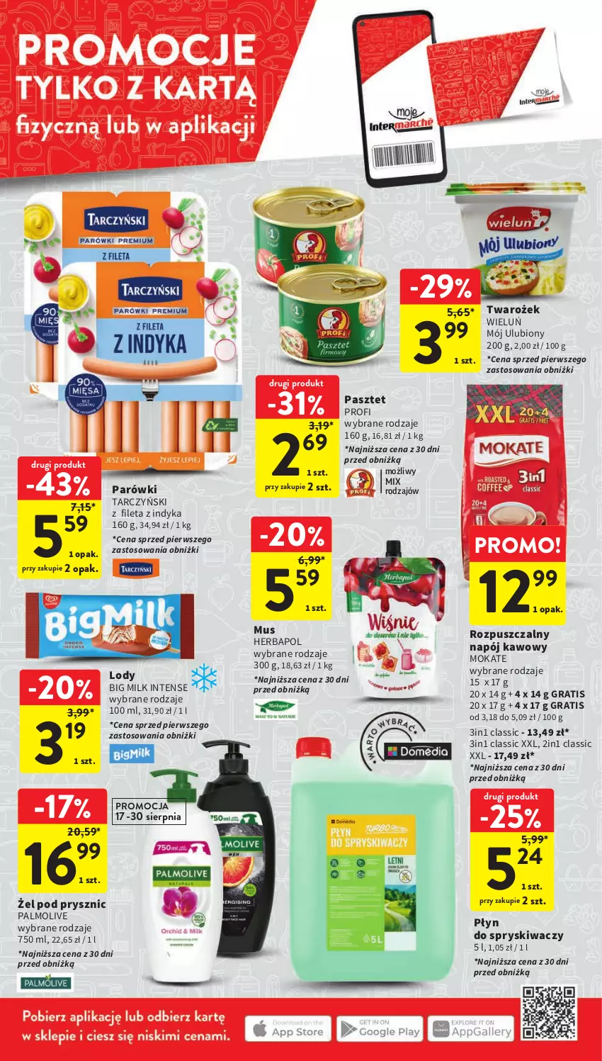 Gazetka promocyjna Intermarche - Gazetka Intermarche - ważna 17.08 do 23.08.2023 - strona 3 - produkty: Big Milk, Gra, Herbapol, Lody, Mus, Napój, Palmolive, Parówki, Pasztet, Płyn do spryskiwaczy, Tarczyński