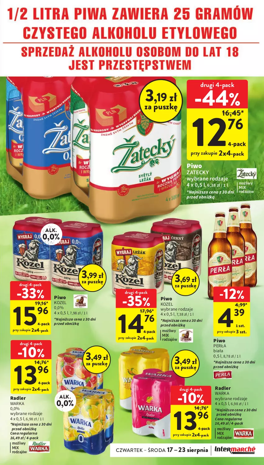 Gazetka promocyjna Intermarche - Gazetka Intermarche - ważna 17.08 do 23.08.2023 - strona 30 - produkty: Kozel, Perła, Piwo, Radler, Warka