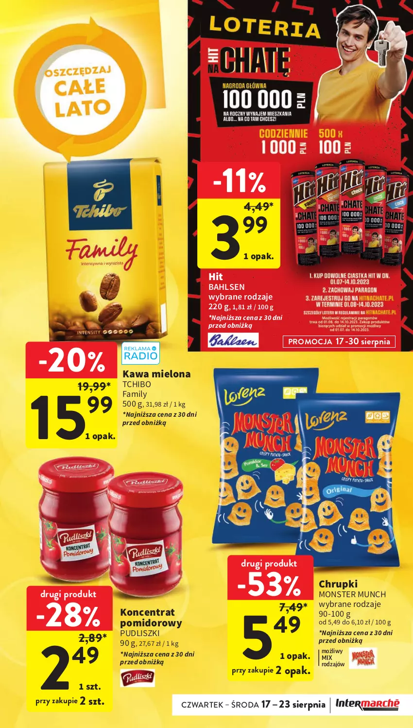 Gazetka promocyjna Intermarche - Gazetka Intermarche - ważna 17.08 do 23.08.2023 - strona 6 - produkty: Chrupki, Fa, Kawa, Kawa mielona, Koncentrat pomidorowy, Monster Munch, Pudliszki, Tchibo, Tchibo Family