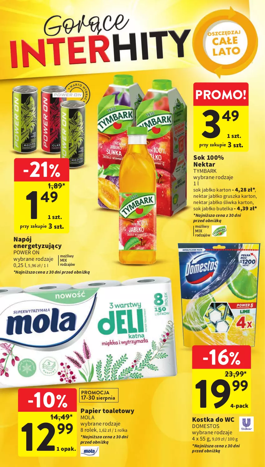 Gazetka promocyjna Intermarche - Gazetka Intermarche - ważna 17.08 do 23.08.2023 - strona 7 - produkty: Domestos, Kostka do wc, Mola, Napój, Nektar, Papier, Papier toaletowy, Sok, Tymbark