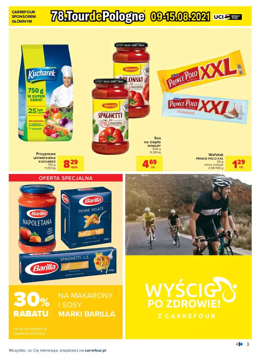 Gazetka promocyjna Carrefour - Gazetka Carrefour - ważna 12.07 do 24.07.2021 - strona 3 - produkty: Barilla, Kucharek, Makaron, Prince Polo, Przyprawa uniwersalna, Sos, Wafelek, Winiary