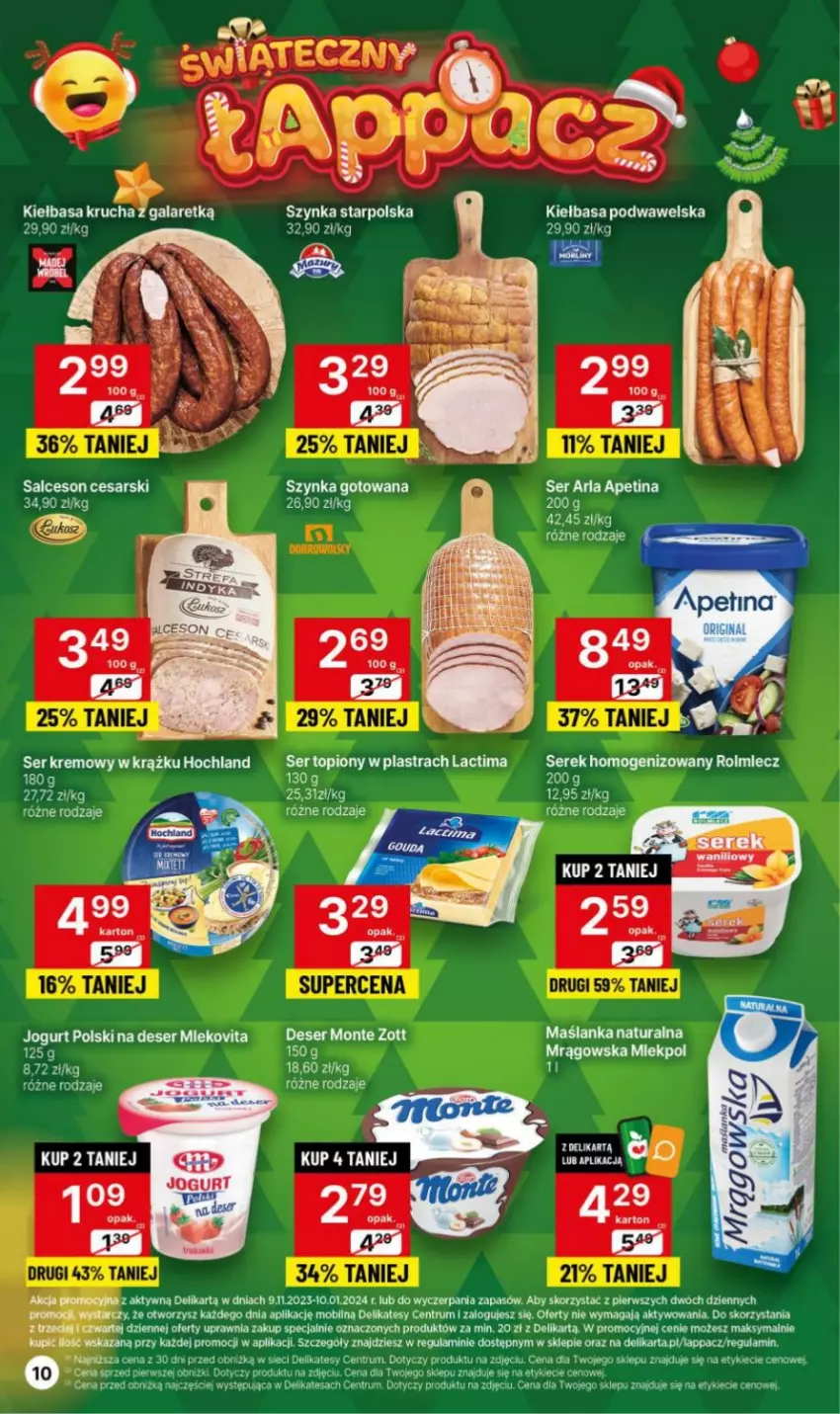 Gazetka promocyjna Delikatesy Centrum - Gazetka DC49 czw-śr - ważna 14.12 do 26.12.2023 - strona 10 - produkty: Deser, Gala, Hochland, Jogurt, Kiełbasa, Kiełbasa krucha, Kiełbasa podwawelska, Maślanka, Mobil, Monte, Rum, Salceson, Ser, Ser topiony, Szynka, Top, Wawel, Zott