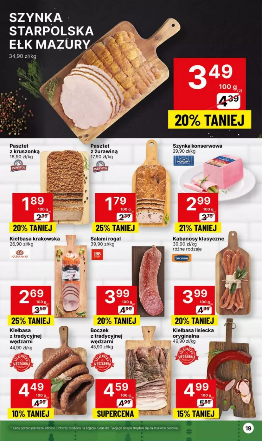 Gazetka promocyjna Delikatesy Centrum - Gazetka DC49 czw-śr - ważna 14.12 do 26.12.2023 - strona 19 - produkty: Boczek, Gin, Kabanos, Kiełbasa, Kiełbasa krakowska, Pasztet, Rogal, Salami, Ser, Szynka, Szynka konserwowa