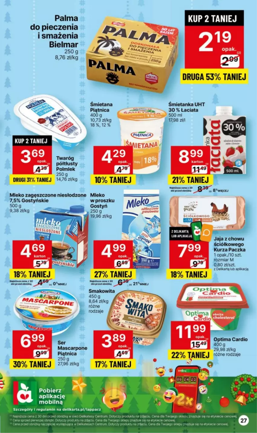 Gazetka promocyjna Delikatesy Centrum - Gazetka DC49 czw-śr - ważna 14.12 do 26.12.2023 - strona 27 - produkty: Mascarpone, Mleko, Mleko zagęszczone, Mobil, Optima, Optima Cardio, Palma, Piątnica, Piec, Polmiek, Rum, Smakowita