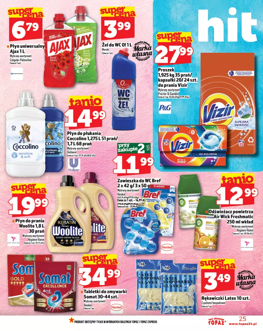 Gazetka promocyjna Topaz - Gazetka - ważna 13.02 do 19.02.2025 - strona 25 - produkty: Bref, Coccolino, Colgate, LG, Palmolive, Płyn do płukania, Płyn do prania, Somat, Tablet, Tabletki do zmywarki, Top, Woolite, Zawieszka do wc, Zmywarki