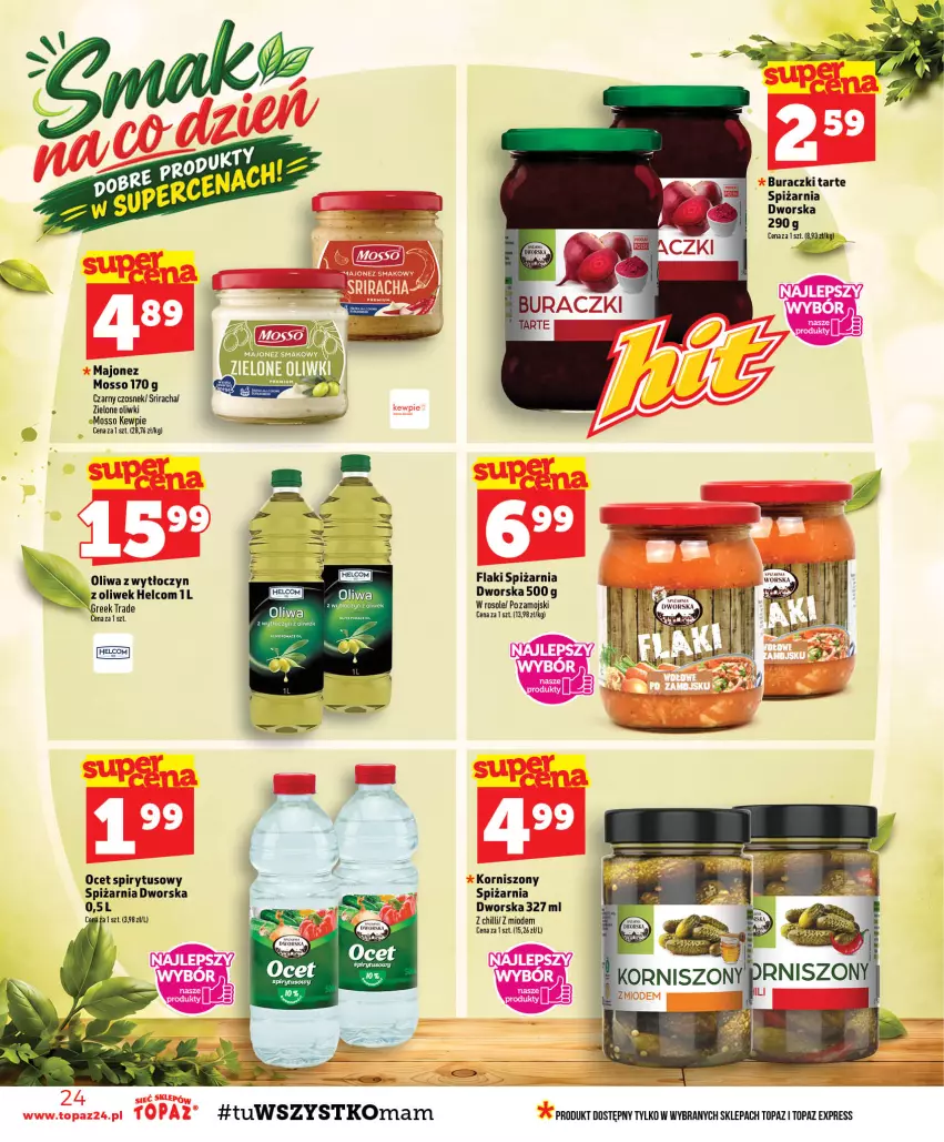 Gazetka promocyjna Topaz - Gazetka - ważna 10.09 do 16.09.2026 - strona 24 - produkty: Buraczki, Czosnek, Flaki, HELCOM, Korniszony, Majonez, Ocet, Oliwki, Top