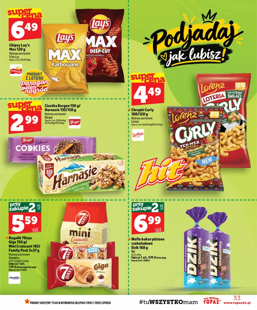 Gazetka promocyjna Topaz - Gazetka - ważna 10.09 do 16.09.2026 - strona 33 - produkty: Chipsy, Chrupki, Ciastka, Croissant, Fa, Lorenz, Rogal, Top, Wafle