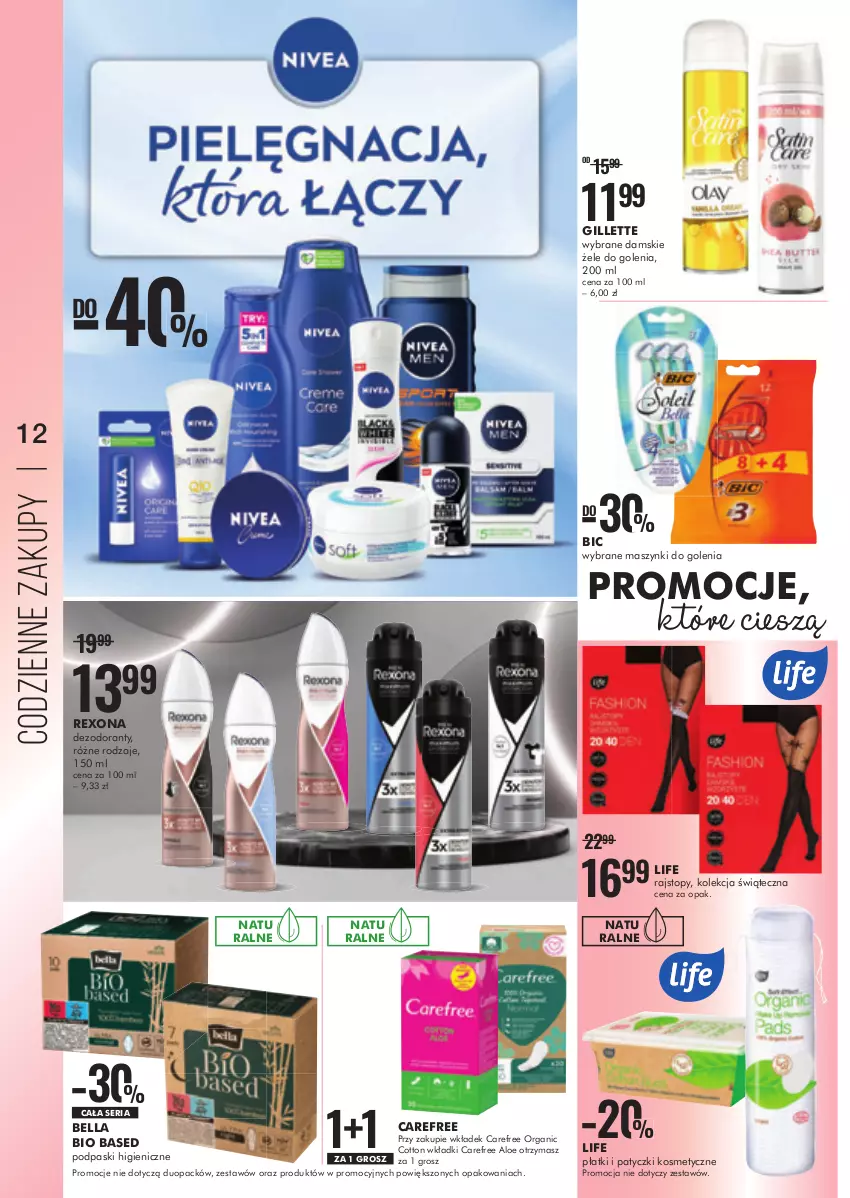 Gazetka promocyjna Super Pharm - Gazetka - ważna 18.11 do 27.11.2022 - strona 12 - produkty: Bell, Bella, BIC, Carefree, Dezodorant, Gillette, Patyczki kosmetyczne, Podpaski, Rajstopy, Rexona, Ser, Top, Wkładki