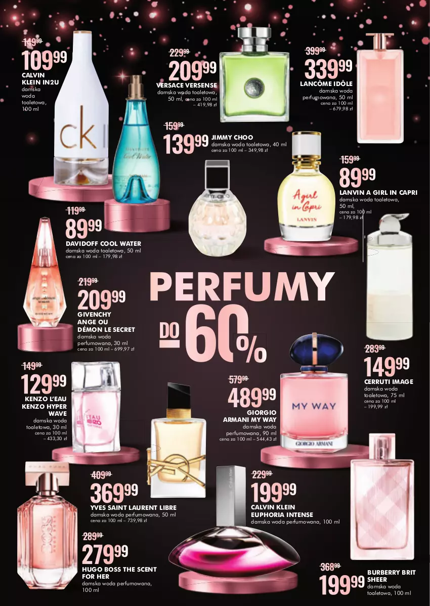 Gazetka promocyjna Super Pharm - Gazetka - ważna 18.11 do 27.11.2022 - strona 8 - produkty: Brit, Burberry, Calvin Klein, Cerruti, Davidoff, Giorgio Armani, Givenchy, Hugo Boss, Jimmy Choo, Kenzo, Lancôme, Lanvin, Laur, Perfum, Versace, Woda, Woda perfumowana, Woda toaletowa, Yves Saint Laurent