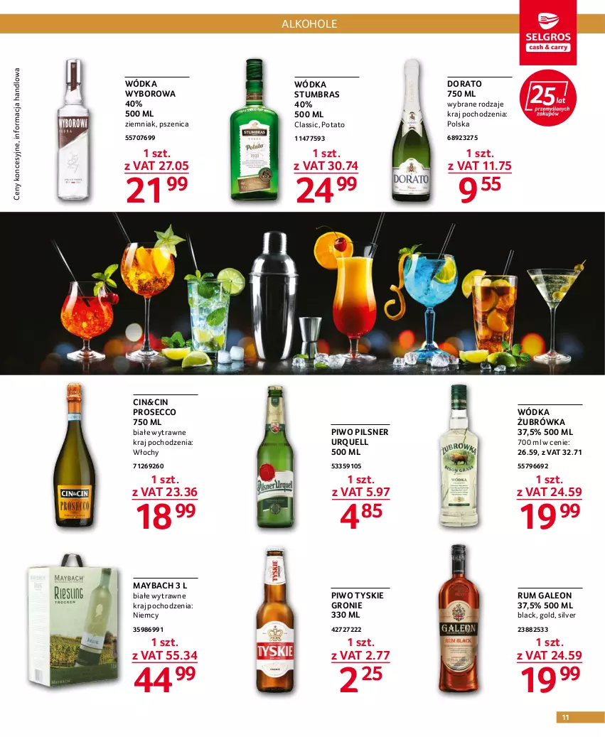 Gazetka promocyjna Selgros - Oferta gastronomiczna - ważna 08.09 do 21.09.2022 - strona 11 - produkty: Alkohole, Lack, Leon, Pilsner Urquell, Piwo, Prosecco, Rum, Tyskie, Wódka, Wyborowa