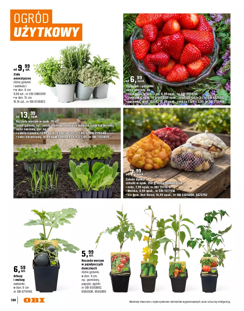 Gazetka promocyjna Obi - Gazetka OBI - ważna 16.03 do 31.08.2026 - strona 104 - produkty: Arbuz, Borówka, Borówka amerykańska, Cebula, Gin, Gres, Intel, Jeżyny, Maliny, Melon, Ogród, Piast, Piec, Podkład, Pomidory, Por, Sałat, Seler naciowy, Truskawki, Wino