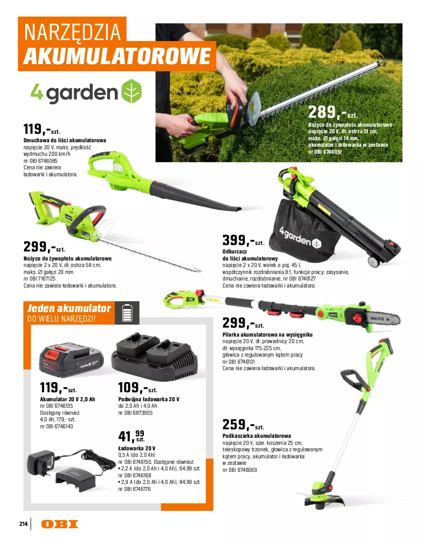 Gazetka promocyjna Obi - Gazetka OBI - ważna 16.03 do 31.08.2026 - strona 214 - produkty: Akumulator, Dmuchawa do liści, Kasza, Kosz, Noż, Nożyce, Odkurzacz, Odkurzacz do liści, Sekator, Teleskop, Warka