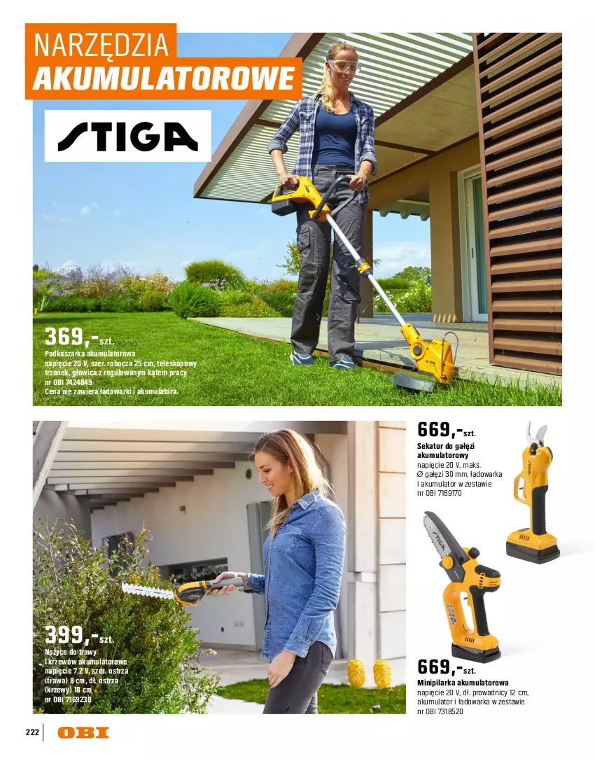 Gazetka promocyjna Obi - Gazetka OBI - ważna 16.03 do 31.08.2026 - strona 222 - produkty: Akumulator, Dmuchawa do liści, Kasza, Noż, Nożyce, Odkurzacz, Odkurzacz do liści, Sekator, Teleskop, Warka
