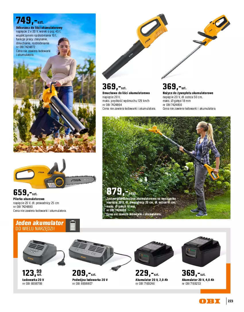 Gazetka promocyjna Obi - Gazetka OBI - ważna 16.03 do 31.08.2026 - strona 223 - produkty: Akumulator, Dmuchawa do liści, Kasza, Noż, Nożyce, Odkurzacz, Odkurzacz do liści, Sekator, Teleskop, Warka