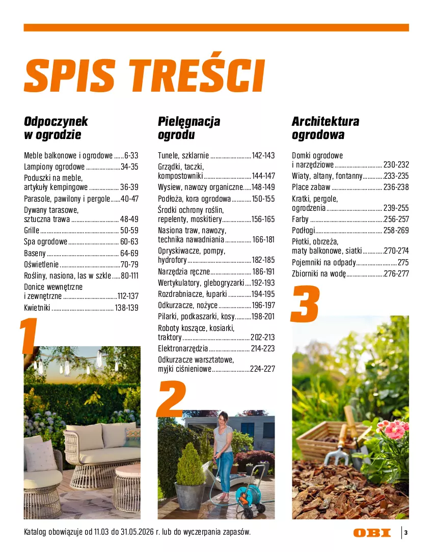 Gazetka promocyjna Obi - Gazetka OBI - ważna 16.03 do 31.08.2026 - strona 3 - produkty: Dywan, Fa, Grill, Gry, Kasza, Kora ogrodowa, Kosz, Kwietnik, Lampion, Meble, Noż, Nożyce, Odkurzacz, Odkurzacze, Parasol, Pojemnik, Robot, Rozdrabniacz, Traktor, Tunel