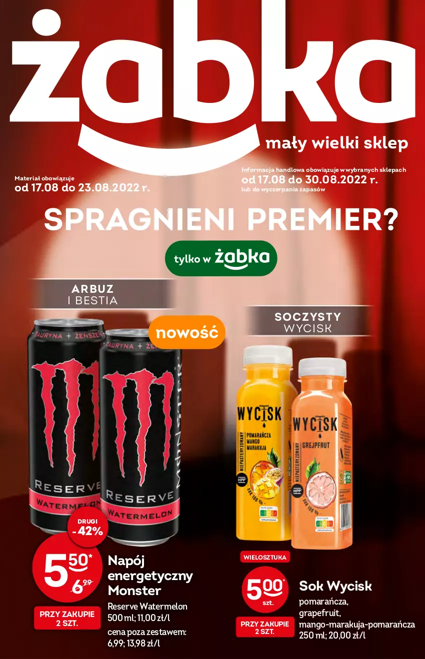 Gazetka promocyjna Żabka - ważna 17.08 do 23.08.2022 - strona 1 - produkty: Arbuz, Gra, Mango, Melon, Napój, Ser, Sok