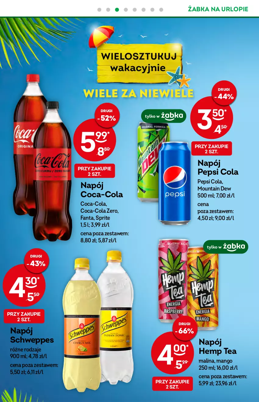 Gazetka promocyjna Żabka - ważna 17.08 do 23.08.2022 - strona 18 - produkty: Coca-Cola, Fa, Fanta, Mango, Napój, Pepsi, Schweppes, Sprite