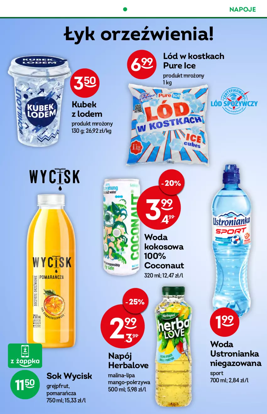 Gazetka promocyjna Żabka - ważna 17.08 do 23.08.2022 - strona 39 - produkty: Grejpfrut, Kokos, Kubek, Mango, Napój, Napoje, Por, Pur, Sok, Sport, Woda