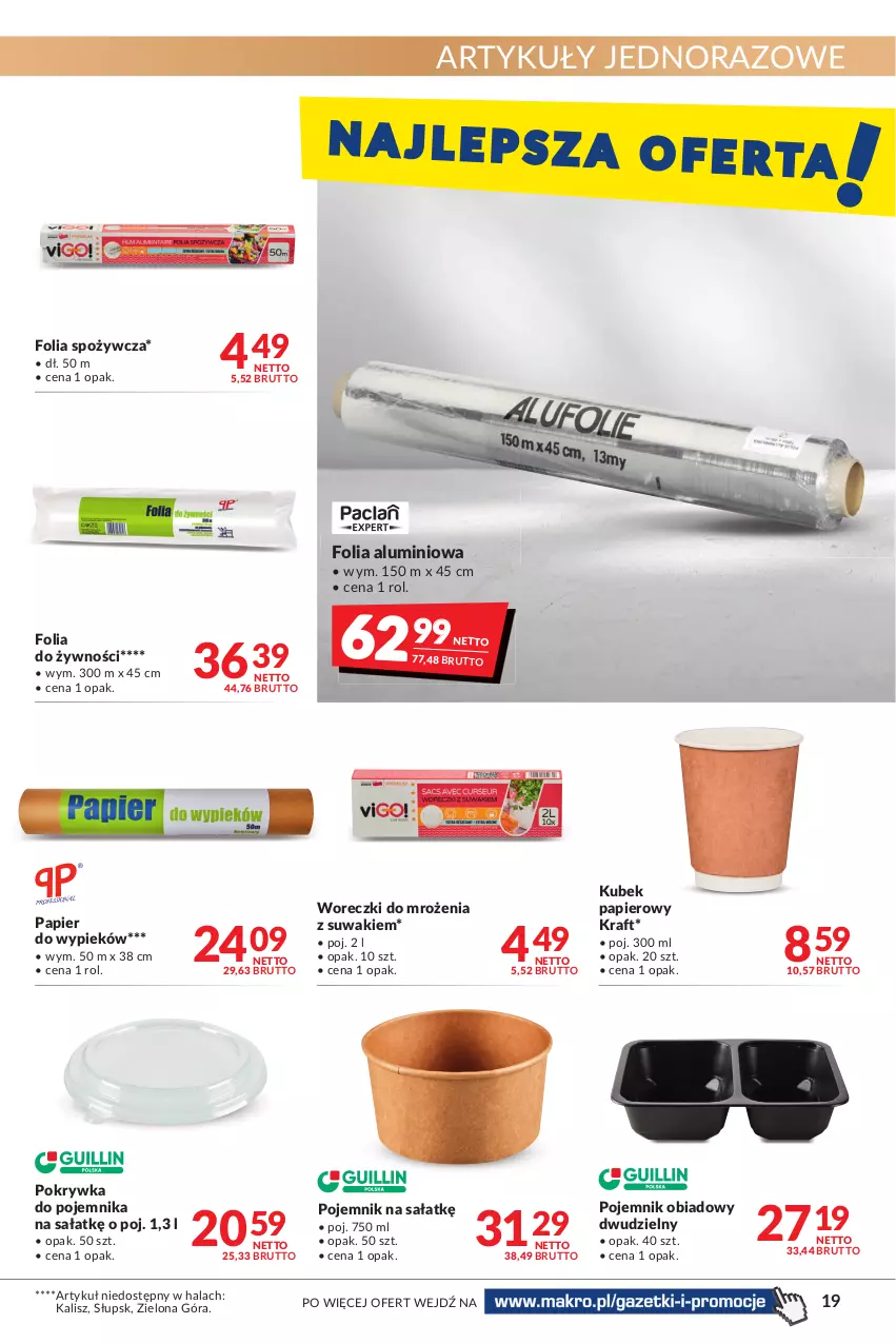 Gazetka promocyjna Makro - [Oferta promocyjna] Artykuły spożywcze i przemysłowe - ważna 09.08 do 22.08.2022 - strona 19 - produkty: Folia aluminiowa, Kubek, Kubek papierowy, Papier, Pojemnik, Sałat