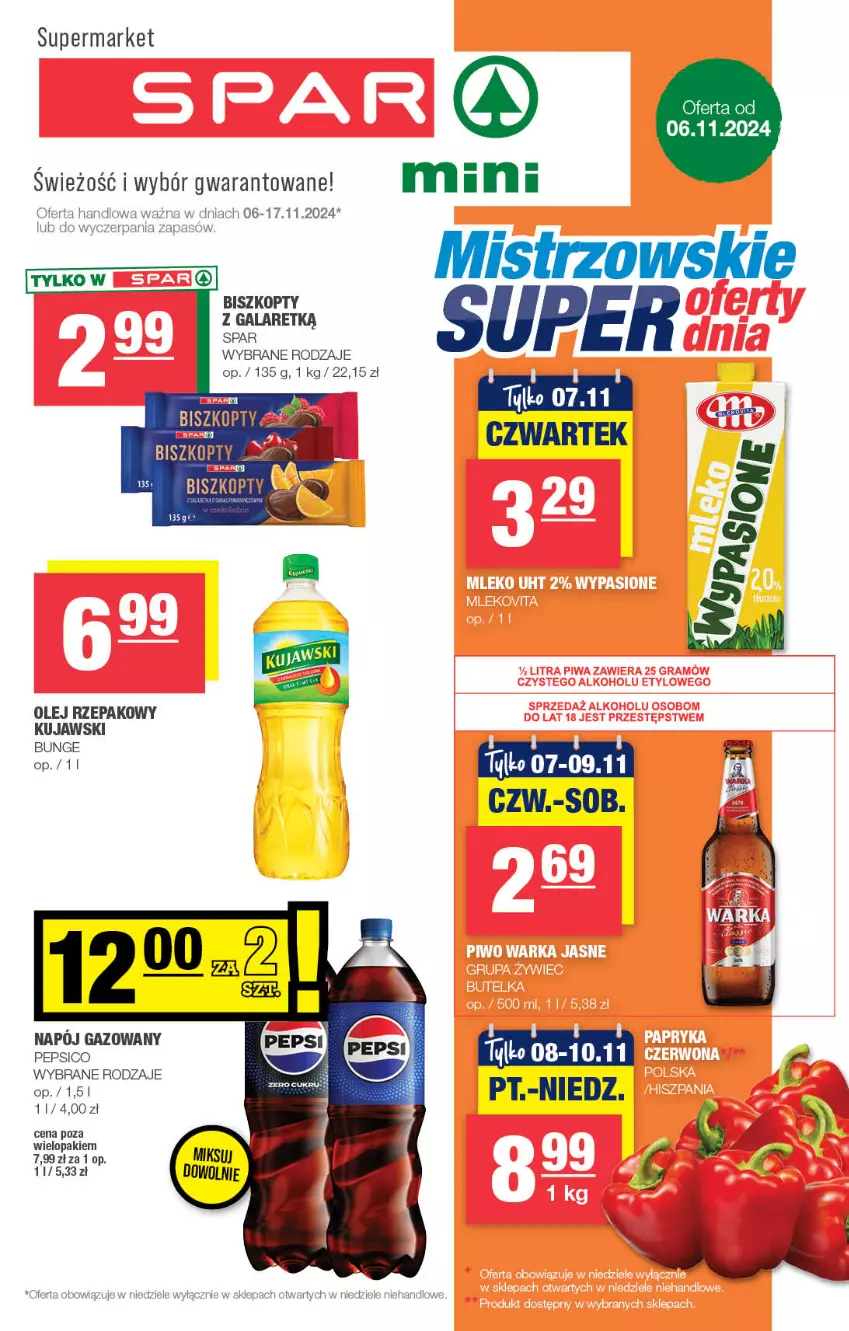 Gazetka promocyjna Spar - Spar-Mini - ważna 03.11 do 13.11.2024 - strona 1 - produkty: Kujawski, Napój, Napój gazowany, Olej, Olej rzepakowy, Pepsi