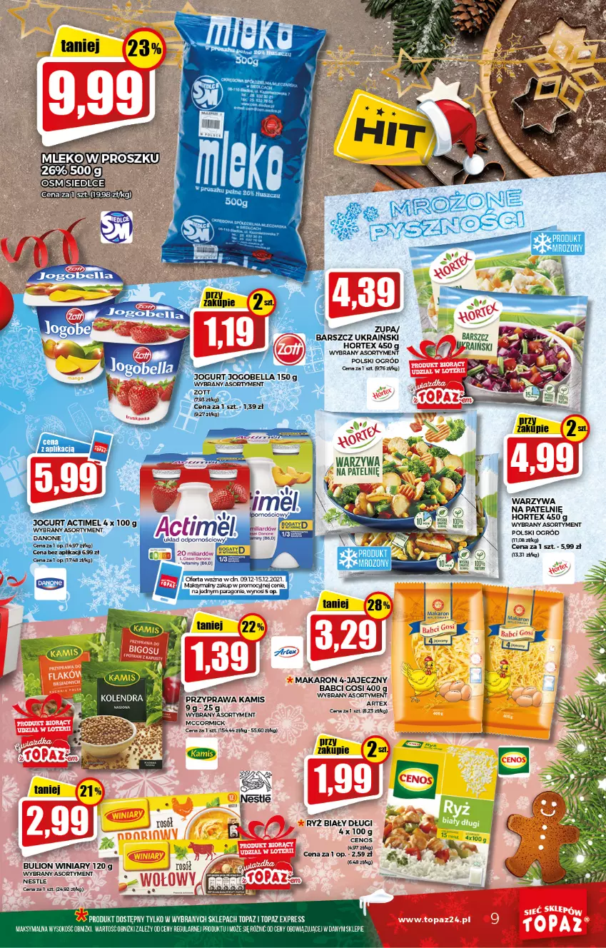 Gazetka promocyjna Topaz - Gazetka - ważna 09.12 do 15.12.2021 - strona 9 - produkty: Bulion, Cenos, Kamis, Lion, Makaron, Ogród, Rosół, Ryż, Ryż biały, Sok, Top, Warzywa, Winiary