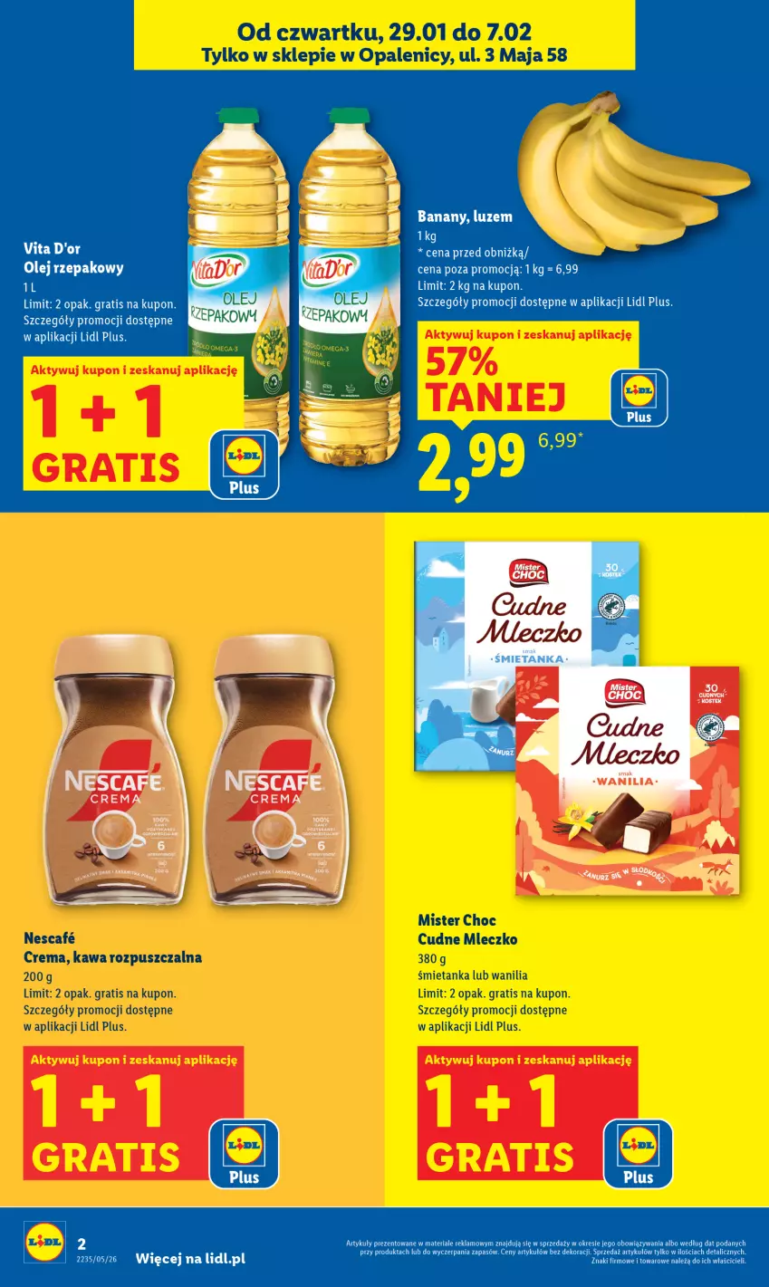 Gazetka promocyjna Lidl - Lidl w Opalenicy - ważna 29.01 do 07.02.2026 - strona 2 - produkty: Banany, Gra, Kawa, Kawa rozpuszczalna, Mleczko, Olej, Olej rzepakowy