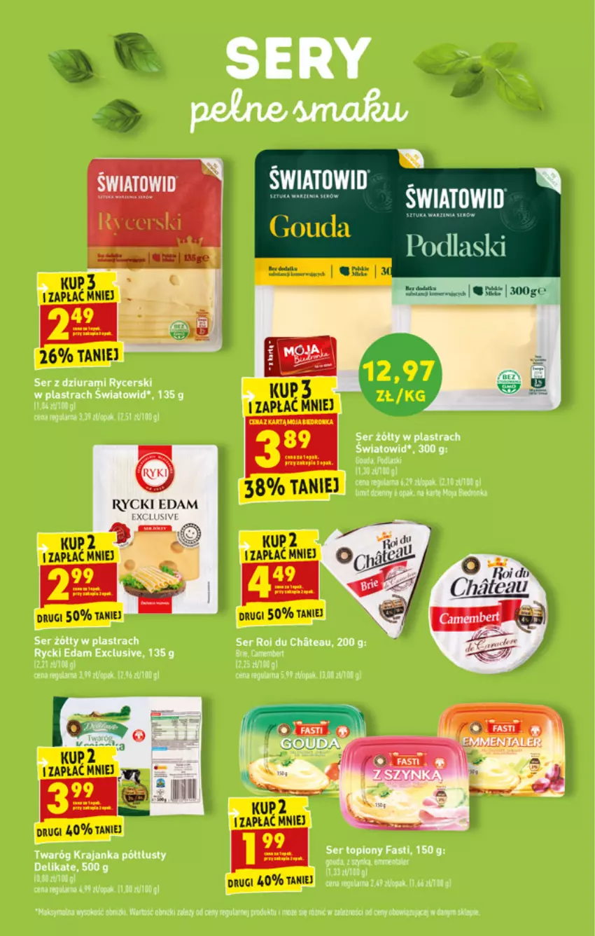 Gazetka promocyjna Biedronka - W tym tygodniu PN - ważna 22.02 do 27.02.2021 - strona 23 - produkty: Camembert, Edam, Fa, Gouda, Rycki Edam, Ser, Ser topiony, Ser z dziurami, Szal, Top, Twaróg