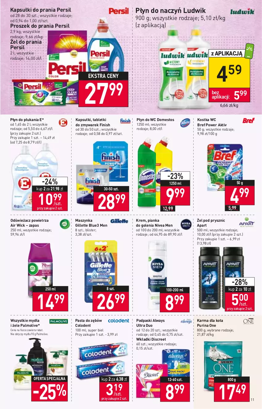 Gazetka promocyjna Stokrotka - Market - ważna 22.09 do 28.09.2022 - strona 11 - produkty: Air Wick, Always, Always Ultra, Bref, Discreet, Domestos, Finish, Gillette, Kapsułki do prania, Ludwik, Maszynka, Nivea, Nivea Men, Odświeżacz powietrza, Palmolive, Pasta do zębów, Persil, Pianka do golenia, Płyn do płukania, Płyn do wc, Podpaski, Proszek do prania, Pur, Purina, Szynka, Tablet, Wkładki