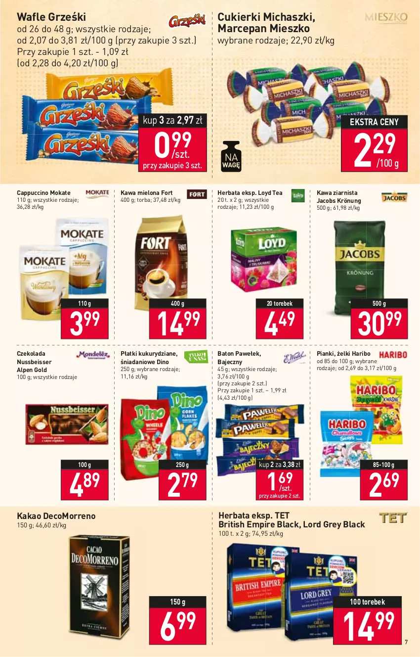 Gazetka promocyjna Stokrotka - Market - ważna 22.09 do 28.09.2022 - strona 7 - produkty: Baton, Brit, Cappuccino, Cukier, Cukierki, Czekolada, Danio, Grześki, Haribo, Herbata, Jacobs, Jacobs Krönung, Kakao, Kawa, Kawa mielona, Kawa ziarnista, Lack, Loyd, Ser, Torba, Wafle