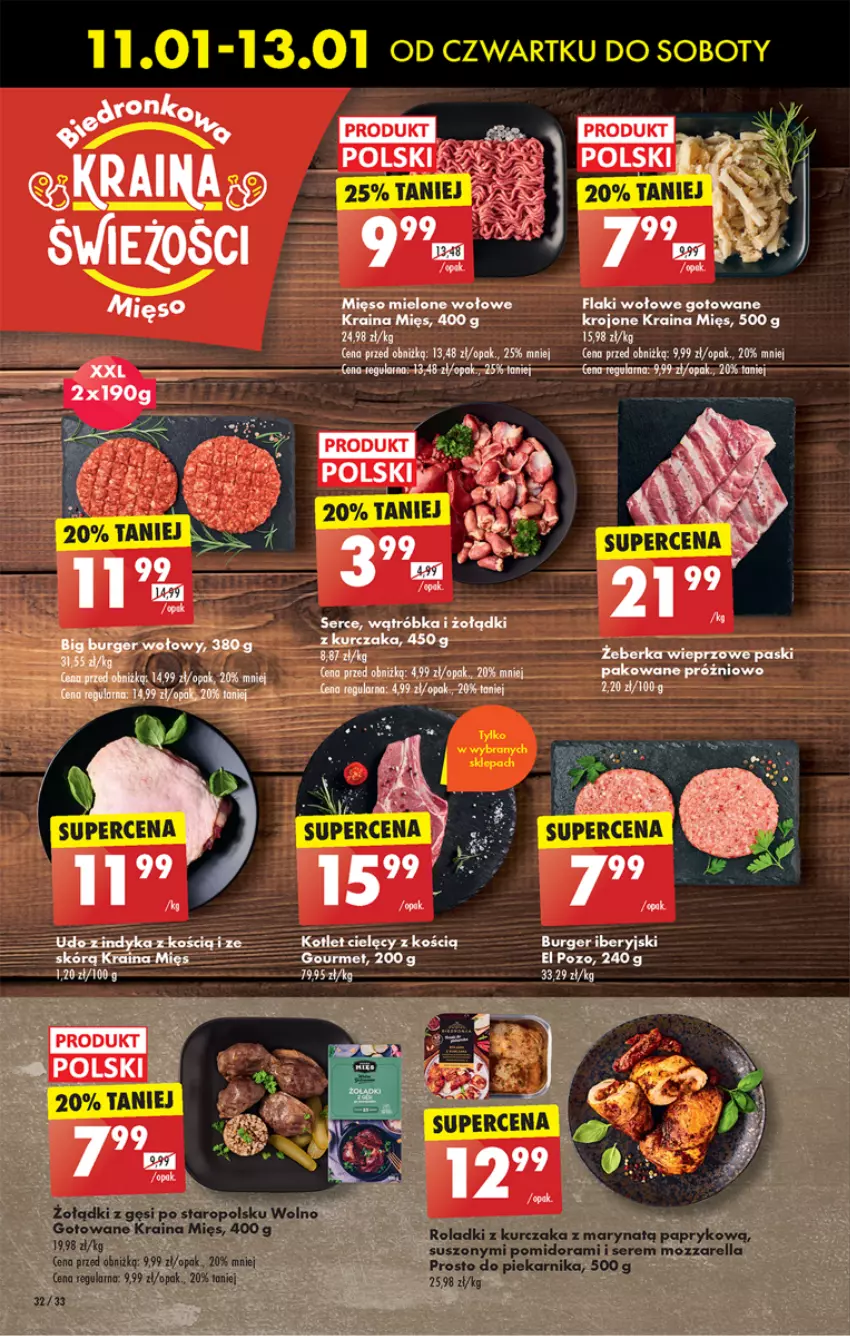 Gazetka promocyjna Biedronka - Od czwartku - ważna 11.01 do 17.01.2024 - strona 32 - produkty: Burger, Flaki, Flaki wołowe, Kurczak, Mozzarella, Praska