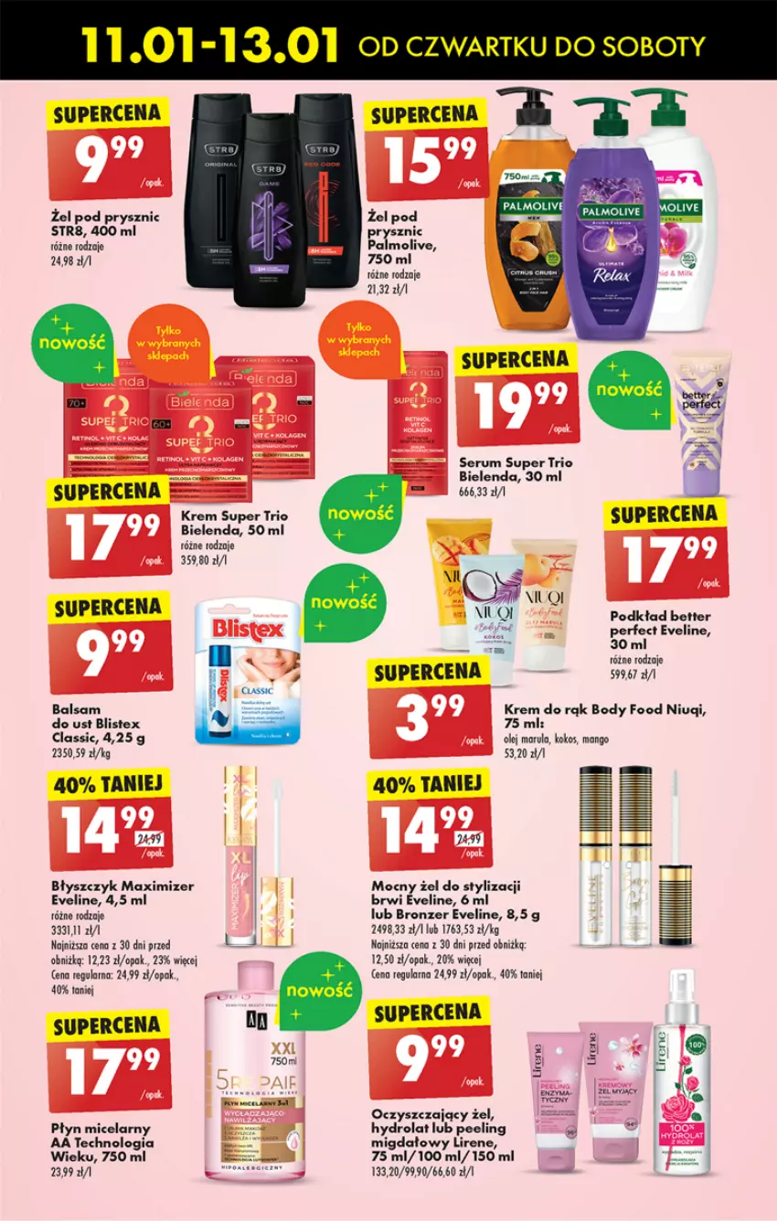 Gazetka promocyjna Biedronka - Od czwartku - ważna 11.01 do 17.01.2024 - strona 75 - produkty: Bielenda, Body, Bronzer, Eveline, Kokos, Krem do rąk, Lirene, Mango, Niuqi, Olej, Palmolive, Peeling, Płyn micelarny, Podkład, Rum, Ser, Serum, Str8