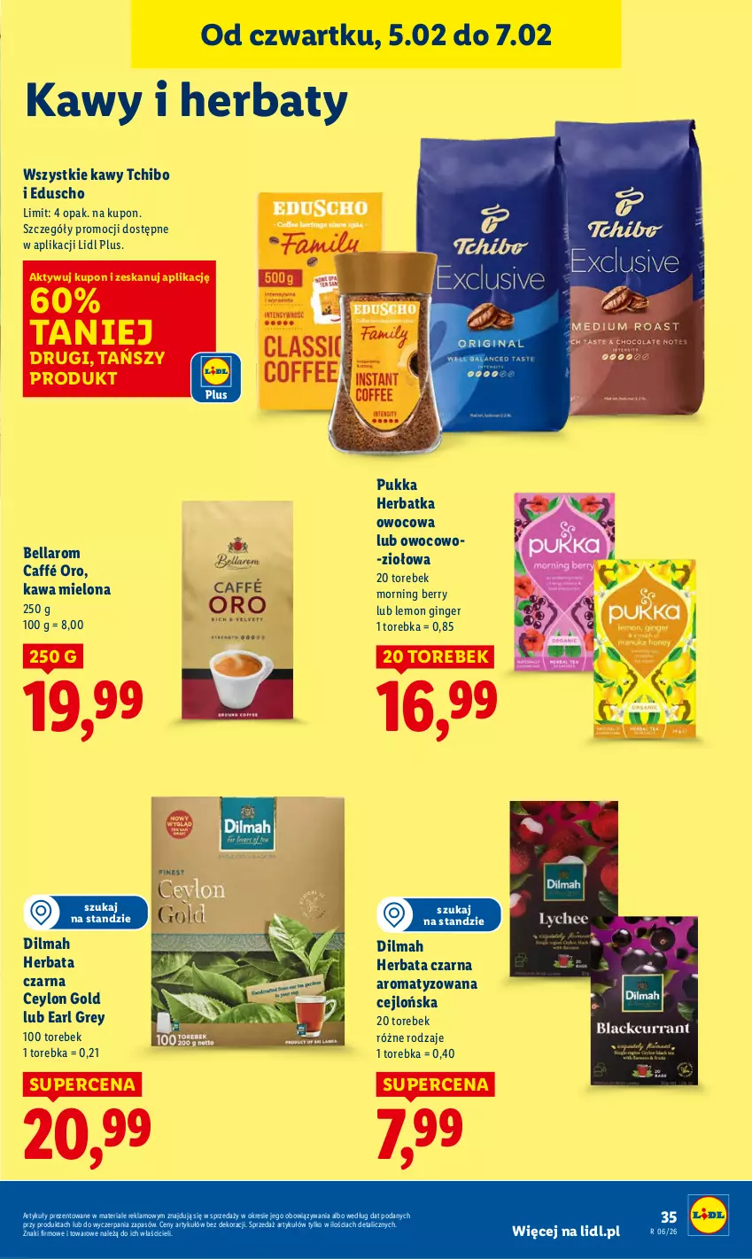 Gazetka promocyjna Lidl - GAZETKA - ważna 05.02 do 07.02.2026 - strona 37 - produkty: Bell, Bella, Dilmah, Earl Grey, Gin, Herbata, Herbata czarna, Kawa, Kawa mielona, Tchibo, Torebka