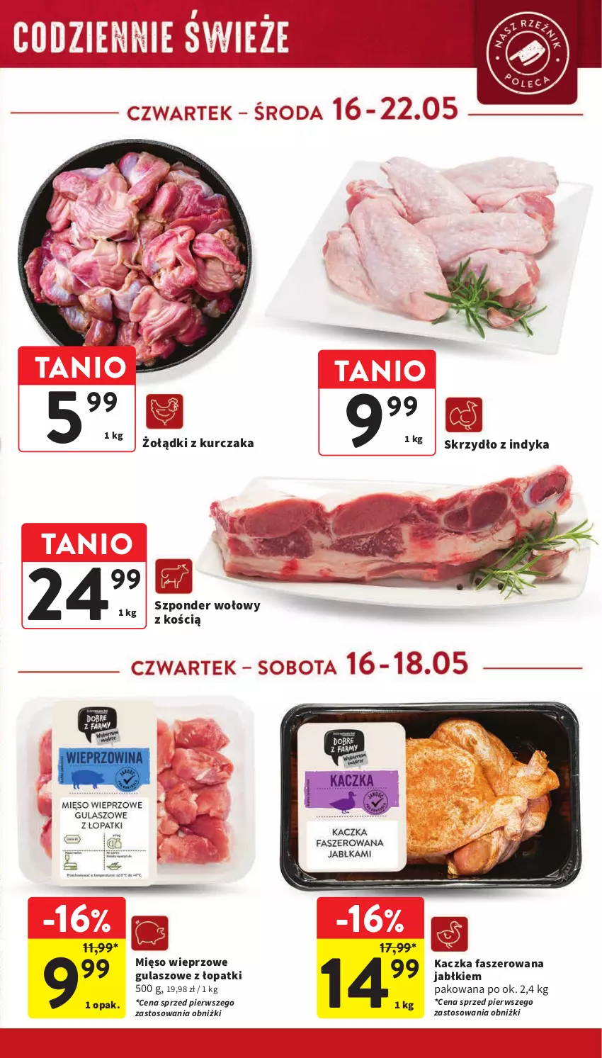 Gazetka promocyjna Intermarche - Gazetka Intermarche - ważna 16.05 do 22.05.2024 - strona 15 - produkty: Fa, Kaczka, Kaczka faszerowana, Kurczak, Mięso, Mięso wieprzowe, Szponder wołowy